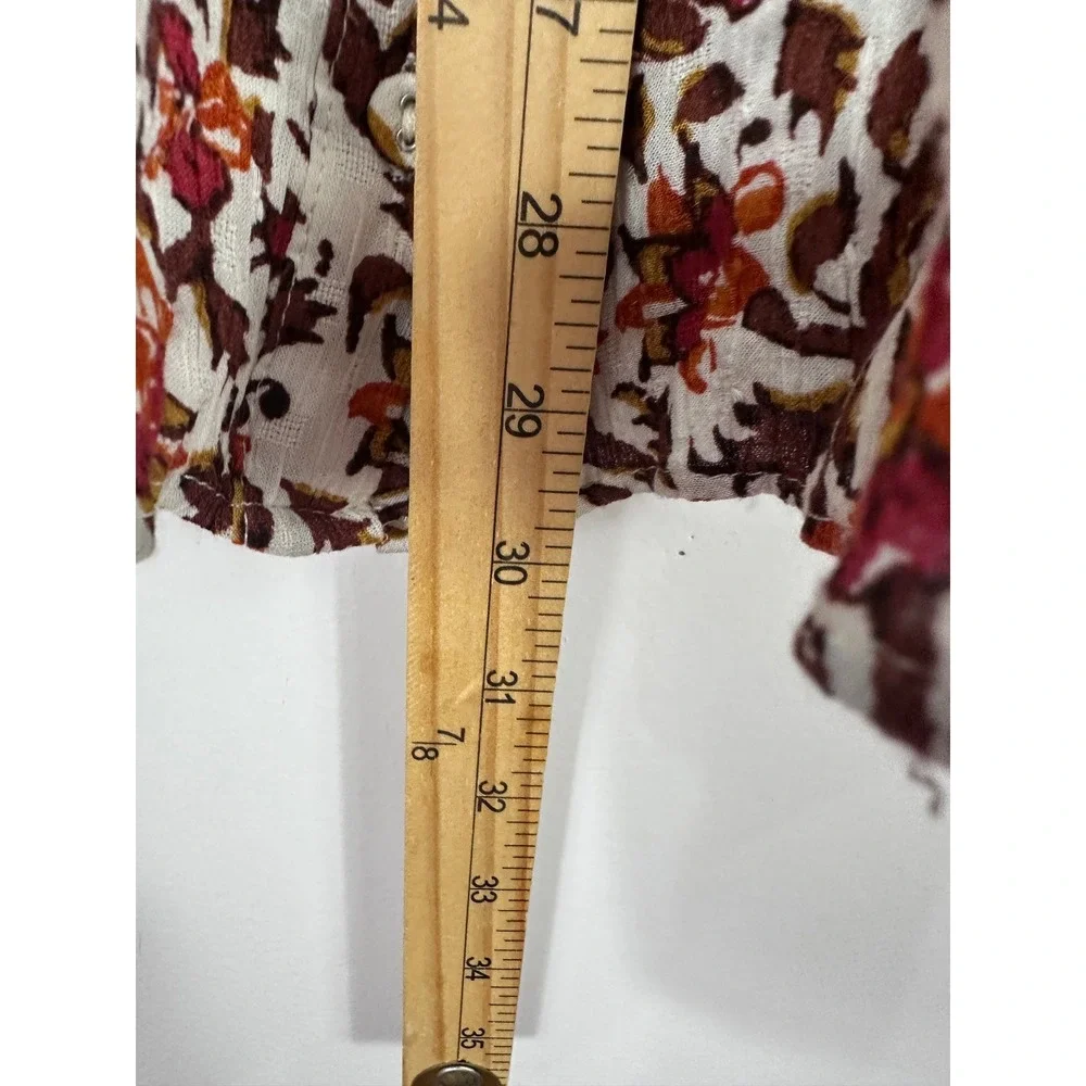Cynthia Rowley Tiered Midi Skirt Womens Large Orange Floral Boho Cottage Crinkle